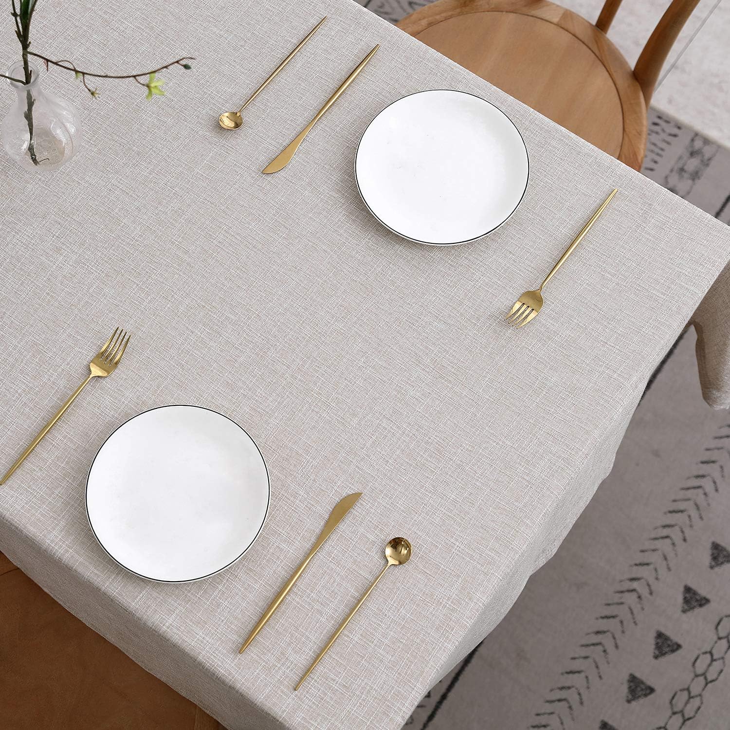 maxmill Flaxy Faux Linen Table Cloth with 2-Tone Slubby Texture Wrinkle Resistant Anti-Shrink Soft Tablecloth for Kitchen Dining Tabletop for Buffet Banquet Rectangle 52 x 70 Inch Linen: Home & Kitchen