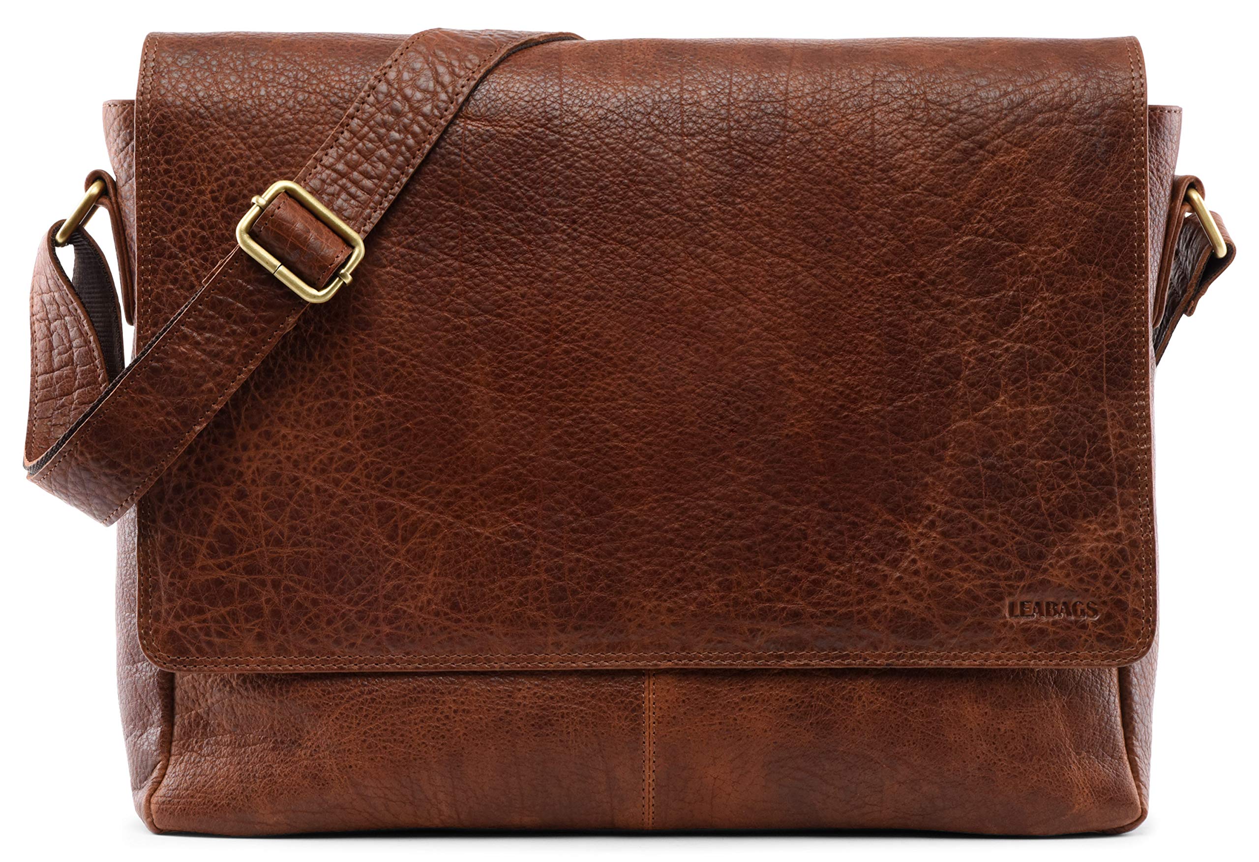 LEABAGS Oxford shoulder bag made of genuine buffalo leather in vintage look I laptop bag up to 15 inch I messenger bag I leather bag I shoulder bag I briefcase I 38x10x31cm