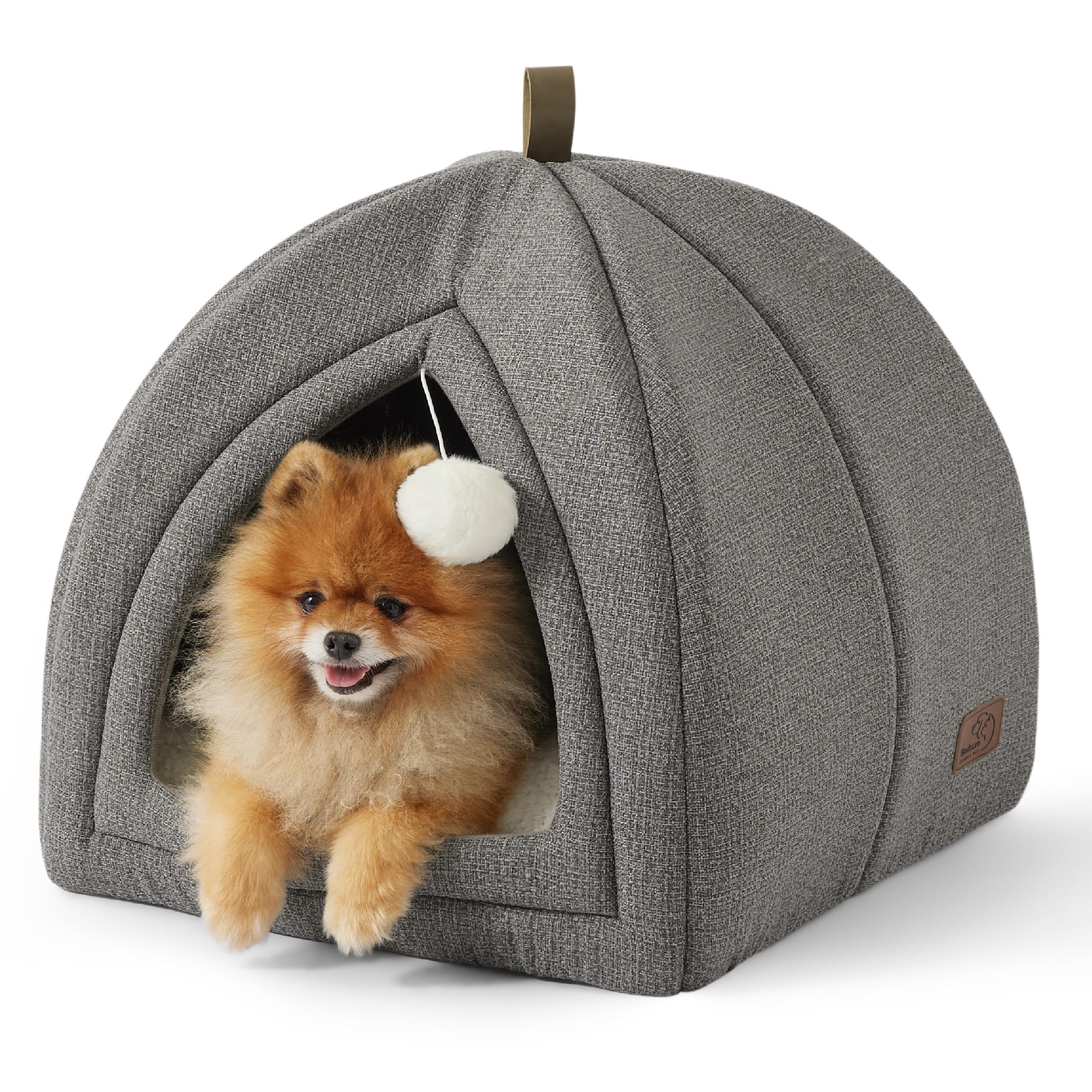 Bedsure Cat Cave Bed Igloo - Large Cat Tent Bed House with Removable Washable Cushion Pillow Foldable Portable Pet Bed,Grey, 44x44x44cm