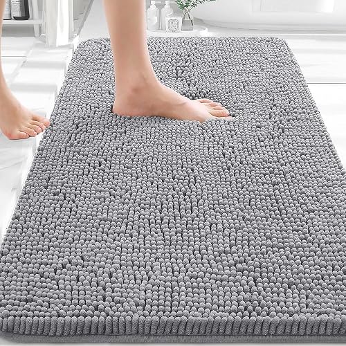 OLANLY Bathroom Rugs 30x20, Extra Soft Absorbent Chenille Bath Rugs | Grey, Quick-Drying Rubber Backing, Machine Washable Bath Mat for Bathroom Floor, Tub and Shower, Home Decor Accessories