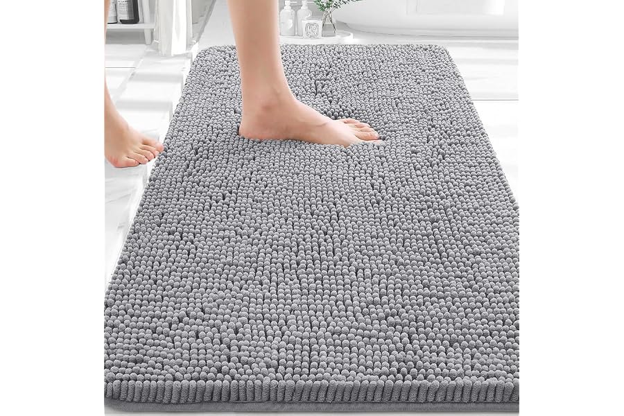 OLANLY Bathroom Rugs 30x20, Extra Soft Absorbent Chenille Bath Rugs | Grey, Quick-Drying Rubber Backing, Machine Washable Bath Mat for Bathroom Floor, Tub and Shower, Home Decor Accessories
