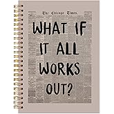 LADOCK What If It All Works Out Inspirational Notebook, Retro Trendy Newspaper Typography Journal, Positive Affirmation Journal for Women Men, Aesthetic Spiral Notebook, 5.5x8.3