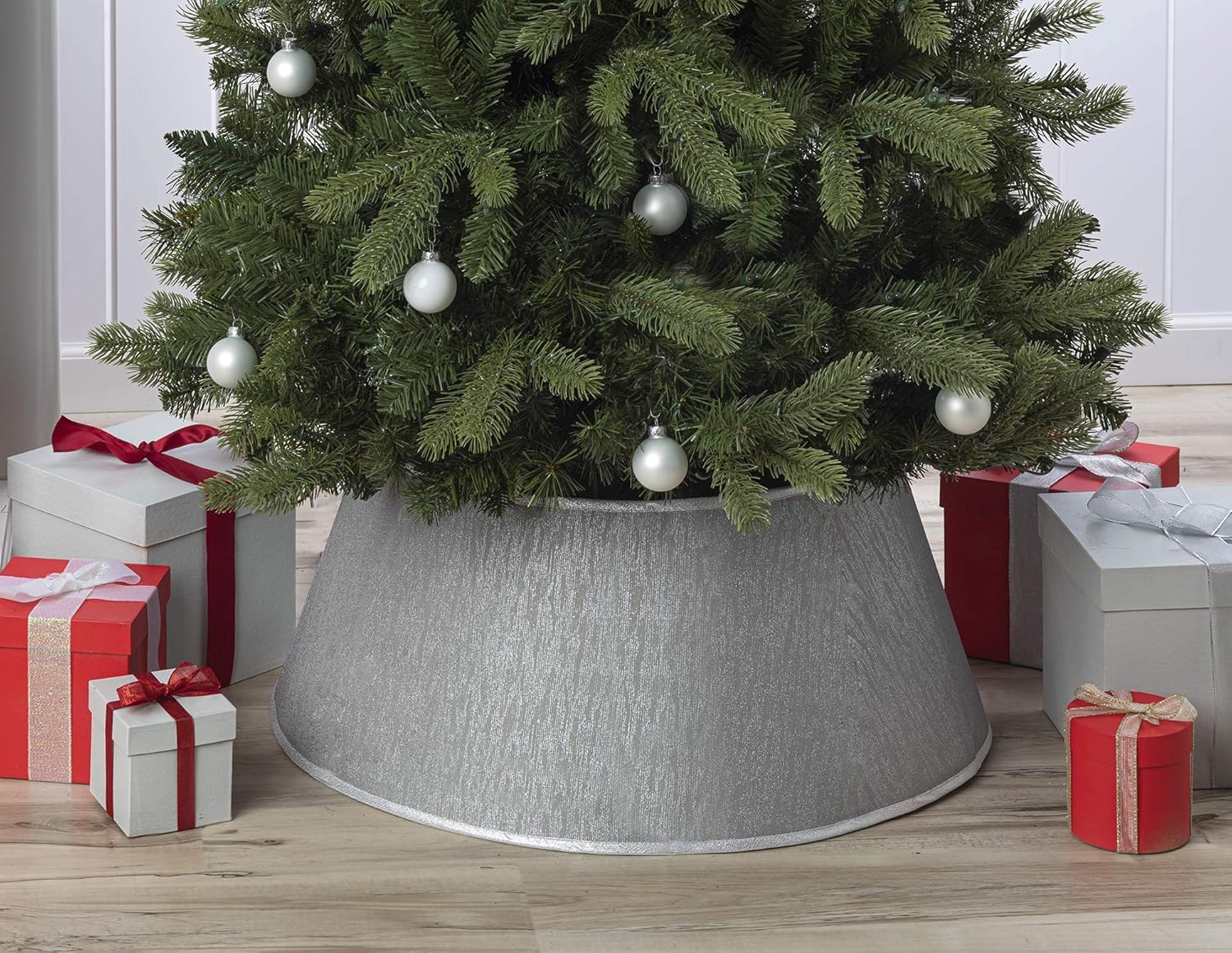 Tree Stands - New Traditions - Christmas Tree Collar (Galvanized Printed Fabric Christmas Tree Collar)