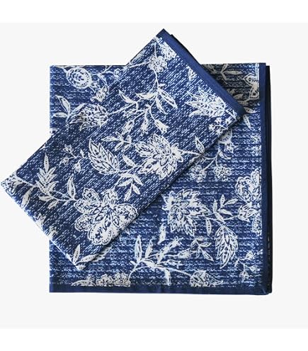 Craftbot 6-Pack Lightweight Cotton Napkins | 18x18 Inch Blue & Green Floral Block Print Washable Dinner Napkins - View #8