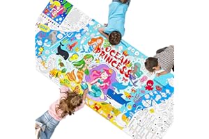 Mermaid World Coloring Poster, Large Coloring Activity Paper 75” x 31” Jumbo Size Ocean-themed Paper DIY Painting Drawing Ban
