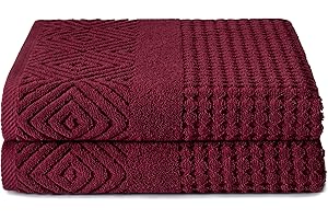 TEXERESILK Texere 100% Organic Cotton Diamond Jacquard 700 GSM Luxury Bath Towel Sets - Ultra Soft and Absorbent Hotel and Spa Quality (Diamond, Merlot, 2 Bath Towels)