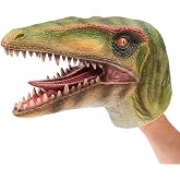Gemini&amp;Genius Compsognathus Dinosaur Hand Puppet/Soft Rubber Dino Head Toy | Halloween Scare &amp; Role Play, Funny Interactive Toy Suitable for Kids and Adults