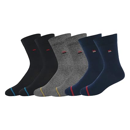 NAVYSPORT Men's Cotton Business Formal Socks Blue, Grey, Black (Pack of 3)