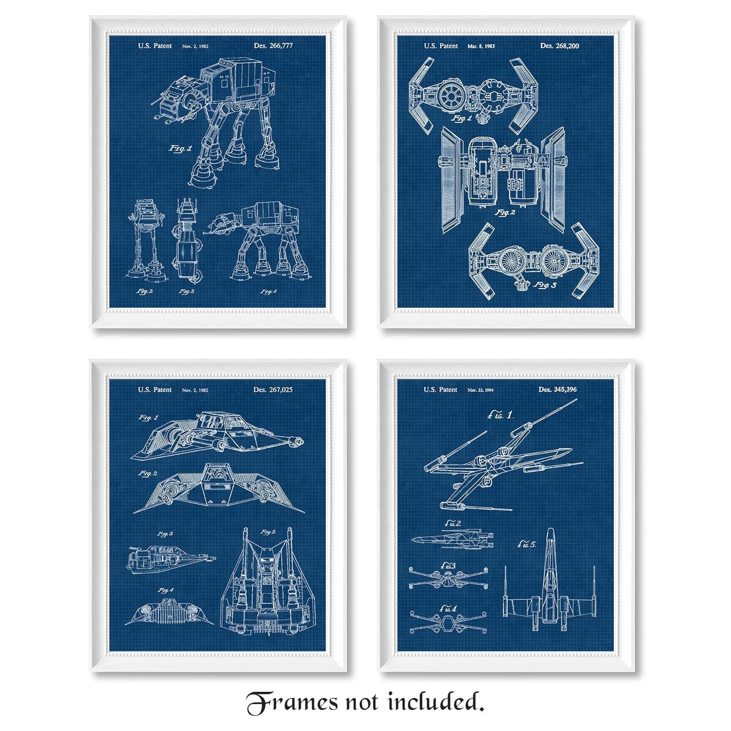 Vintage Star Wars Patent Poster Prints, Set of 4 Photos (8x10) Unframed, Wall Art Decor Gifts Under 20 for Home, Office, Studio, Garage, Man Cave, College Student, Teacher, Comic-Con & Movies Fan