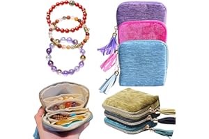 CHIMORY 2025 New Travel Jewelry Case – Portable Organizer for Rings, Bracelets, & Bangles with Tassel Zipper, Elegant Jewelry Roll for Journey, Crystal Jewelry Storage Pouch, Mini, Slate Blue