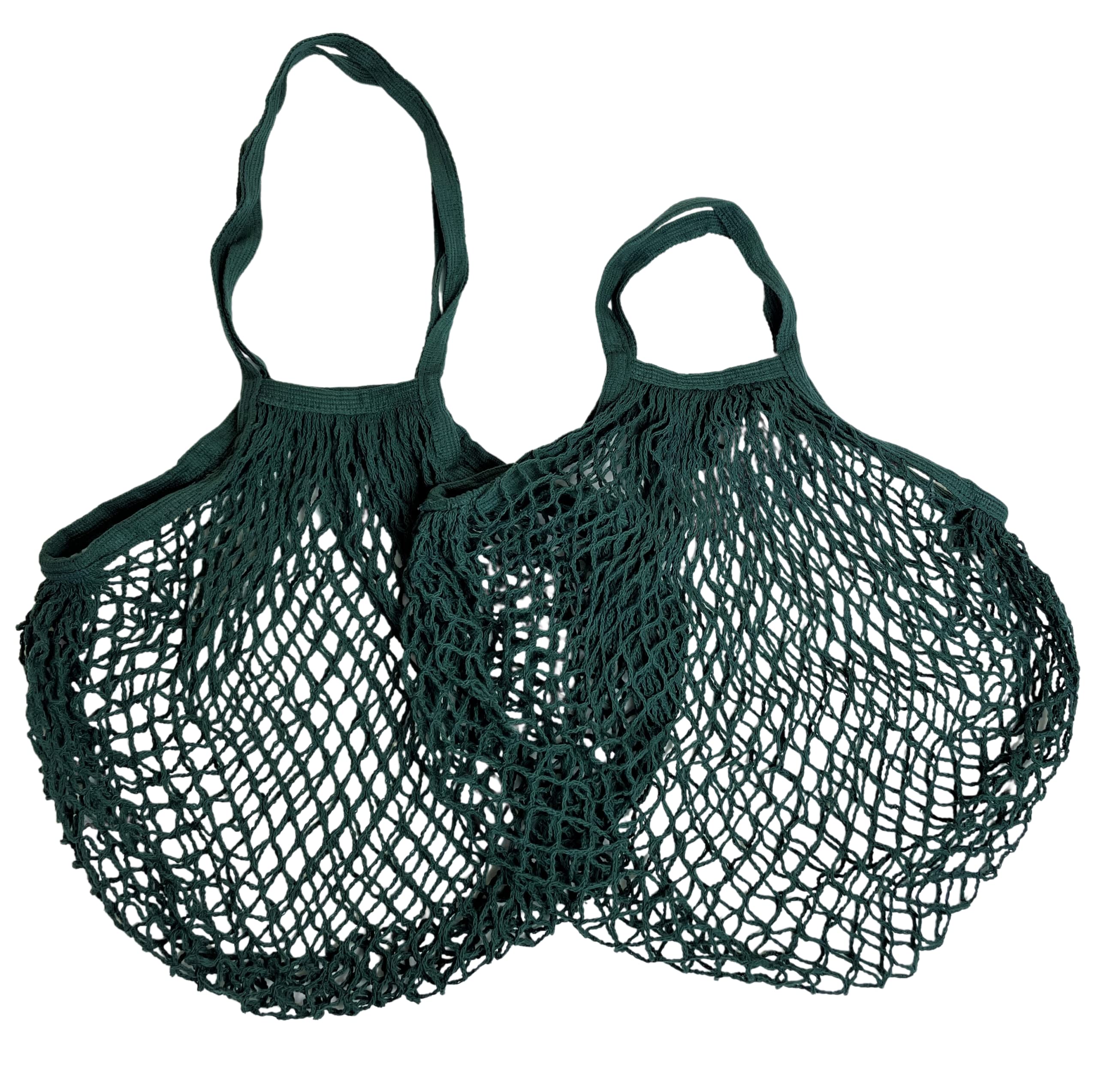 Modo Reusable (2 Pack) String Cotton Net Shopping Bags 1 Short & 1 Long Handle Bag Multipurpose Toys Storage (Dark Green) — image 1