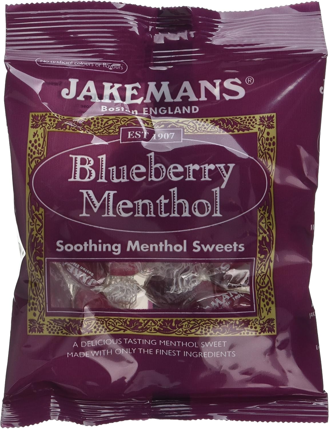 Jakemans Blueberry Flavour 100g Bags - Pack of 10 - Soothing menthol sweets - Suitable for vegetarians, Purple, 100 g (Pack of 10)