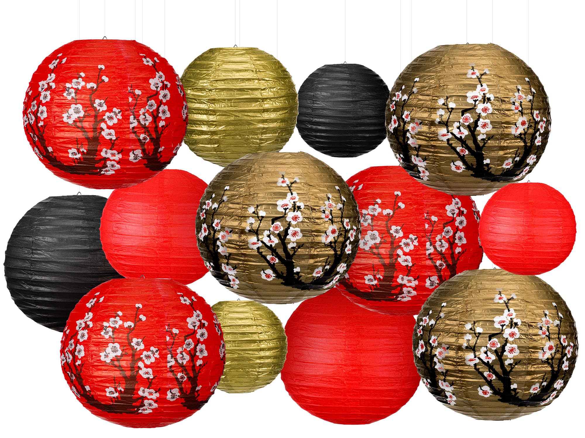Photo 1 of Bencailor 13 Pcs Chinese Japanese Paper Lantern Chinese New Year Lantern Decorative Hollow Out Round Plum Blossom Red White Gold Chinese Lantern Chinese Party Decor for Spring Festival (Mixed Color)