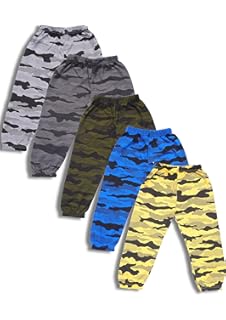 T2F Boy's' Cotton Hosiery Army Printed Track Pants - Pack of 5