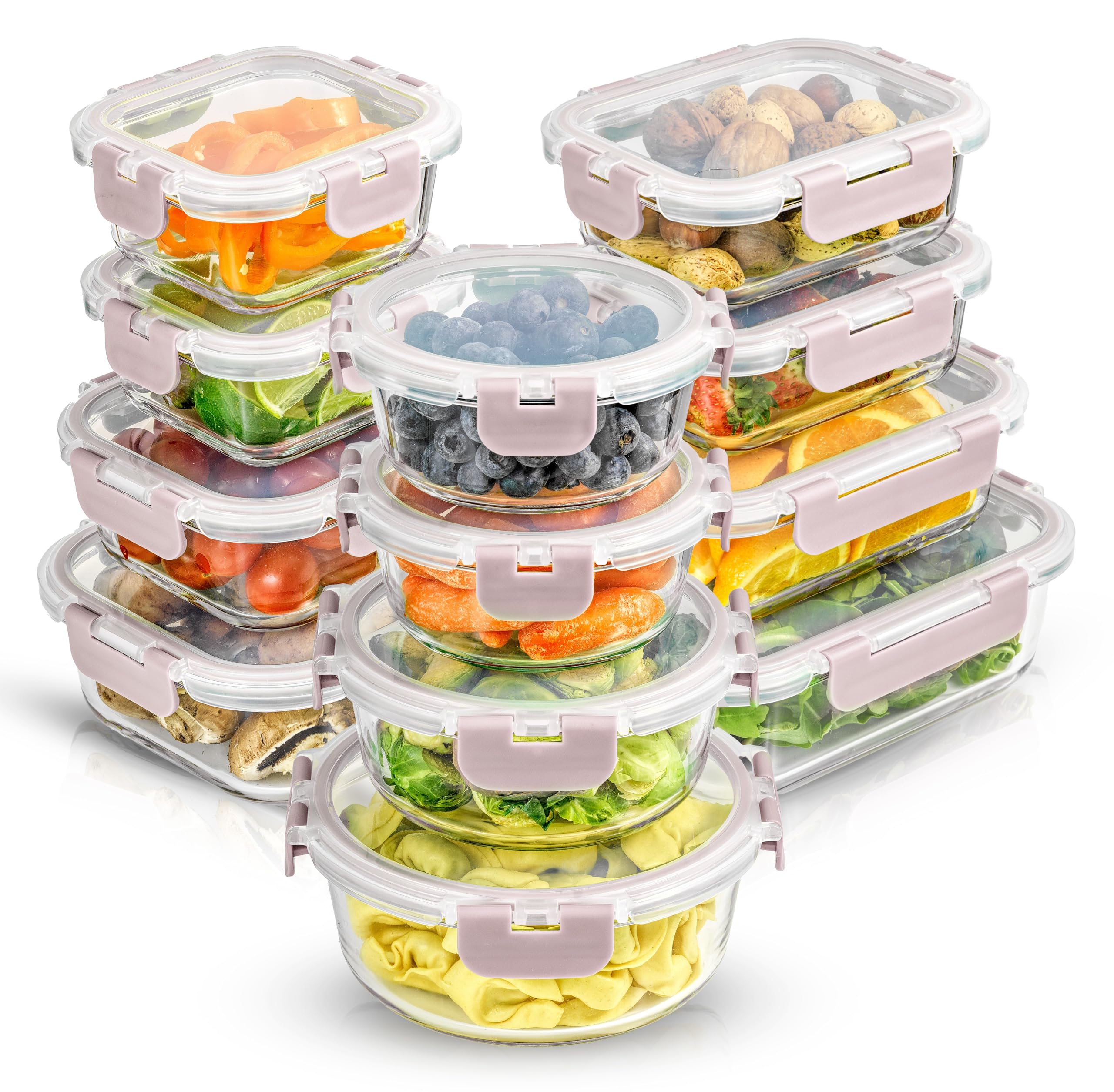 JoyJolt 24pc Borosilicate Glass Storage Containers with Lids | 12 Airtight/Freezer Safe Food Storage Containers for Pantry and Kitchen | Meal Prep Container for Lunch | Glass meal Set Image