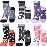 LINEMIN Kids Fuzzy Socks Boys Girls with Grips Non Slip Slipper Socks Cozy Fluffy Winter Warm Crew Socks 6 Pairs