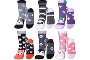 LINEMIN Kids Fuzzy Socks Boys Girls with Grips Non Slip Slipper Socks Cozy Fluffy Winter Warm Crew Socks 6 Pairs
