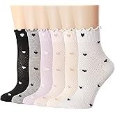 Mcool Mary Women's Ruffle Socks,Casual Ankle Mesh Breathable Thin Cool Knit Cotton Cute Crew Frilly Sock 6 Pack