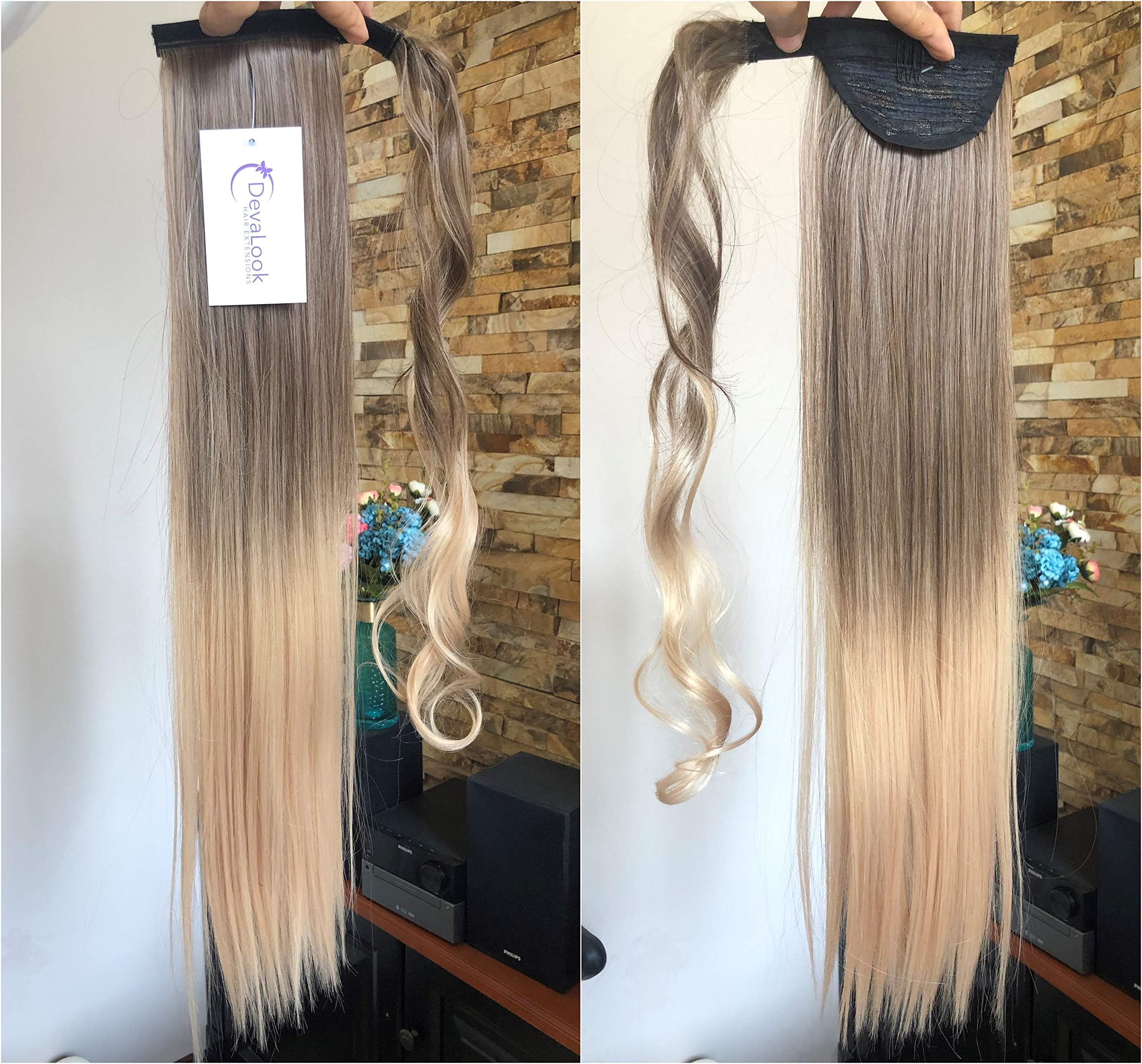 20" 24" Synthetic Long Straight Wavy Ombre Clip in on Wrap around Ponytail Hairpieces (24" Straight, Light ash brown/sandy blonde)