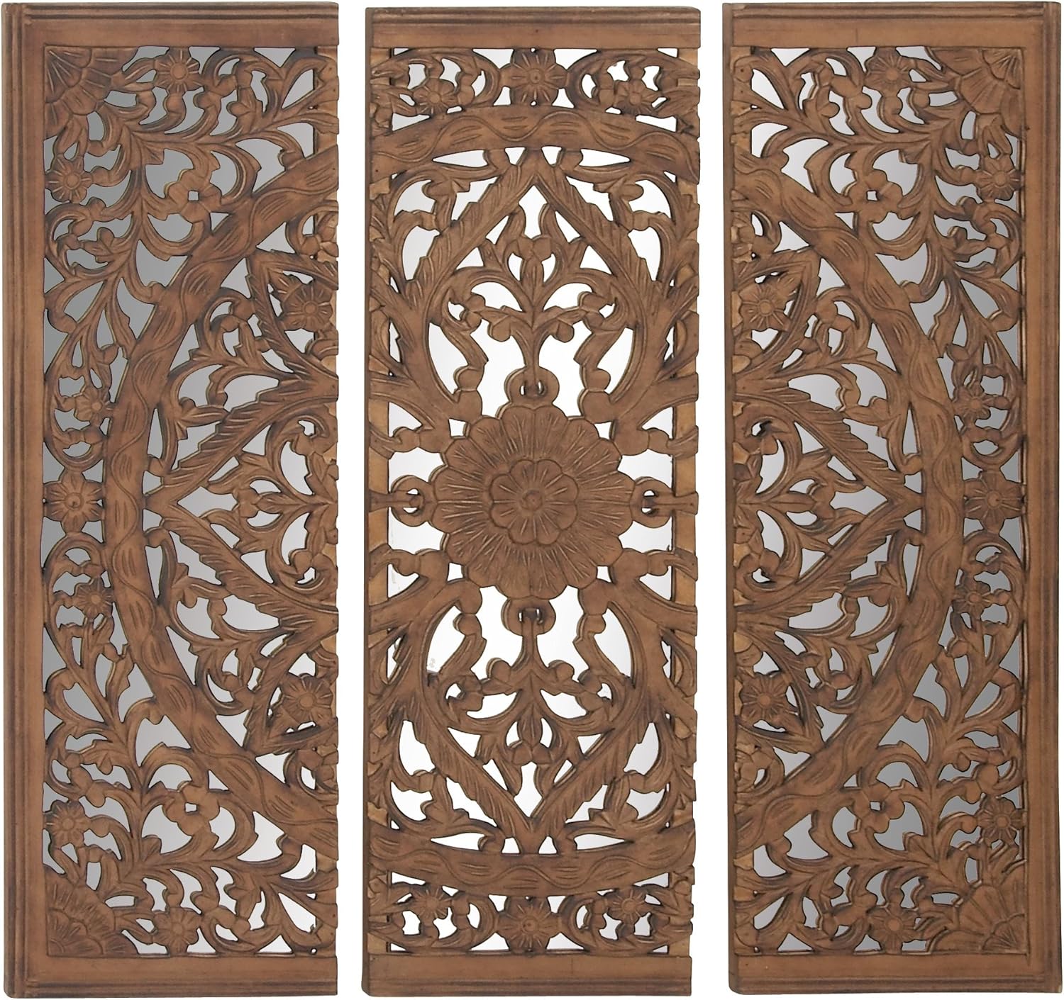 Amazon Com Plutus Brands Astounding Wood Mirror Wall Panel Set Of 3 Home Kitchen