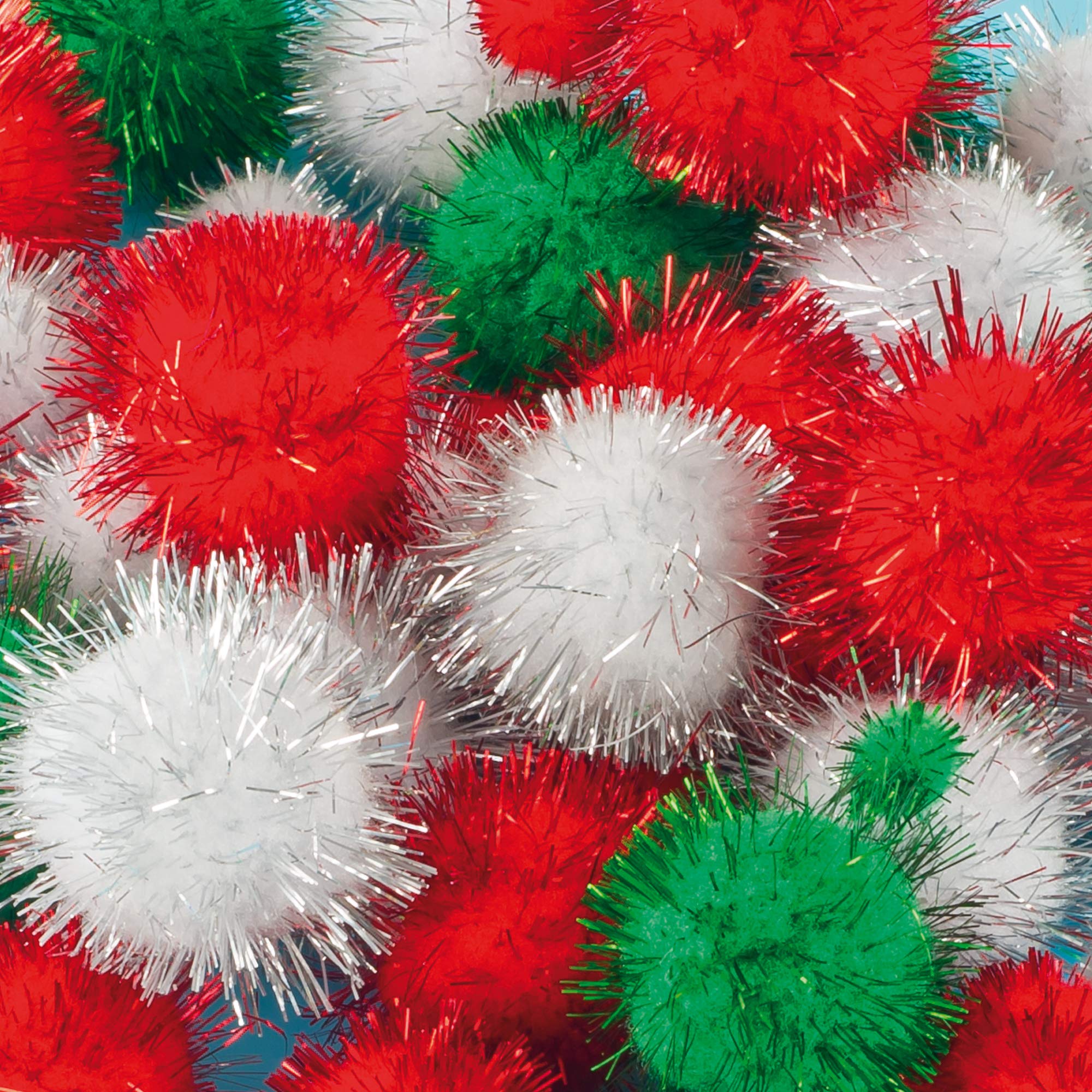 Baker Ross Christmas Glitter Pom Poms - Pack of 100, Christmas Craft Essentials for Arts and Crafts (EX797) — image 1