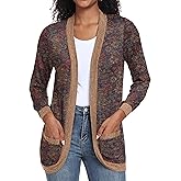 GRECERELLE Womens Long Sleeve Open Front Cardigan Casual V-Neck Curved Hem Ribbed Knit Sweater Outerwear with Pockets