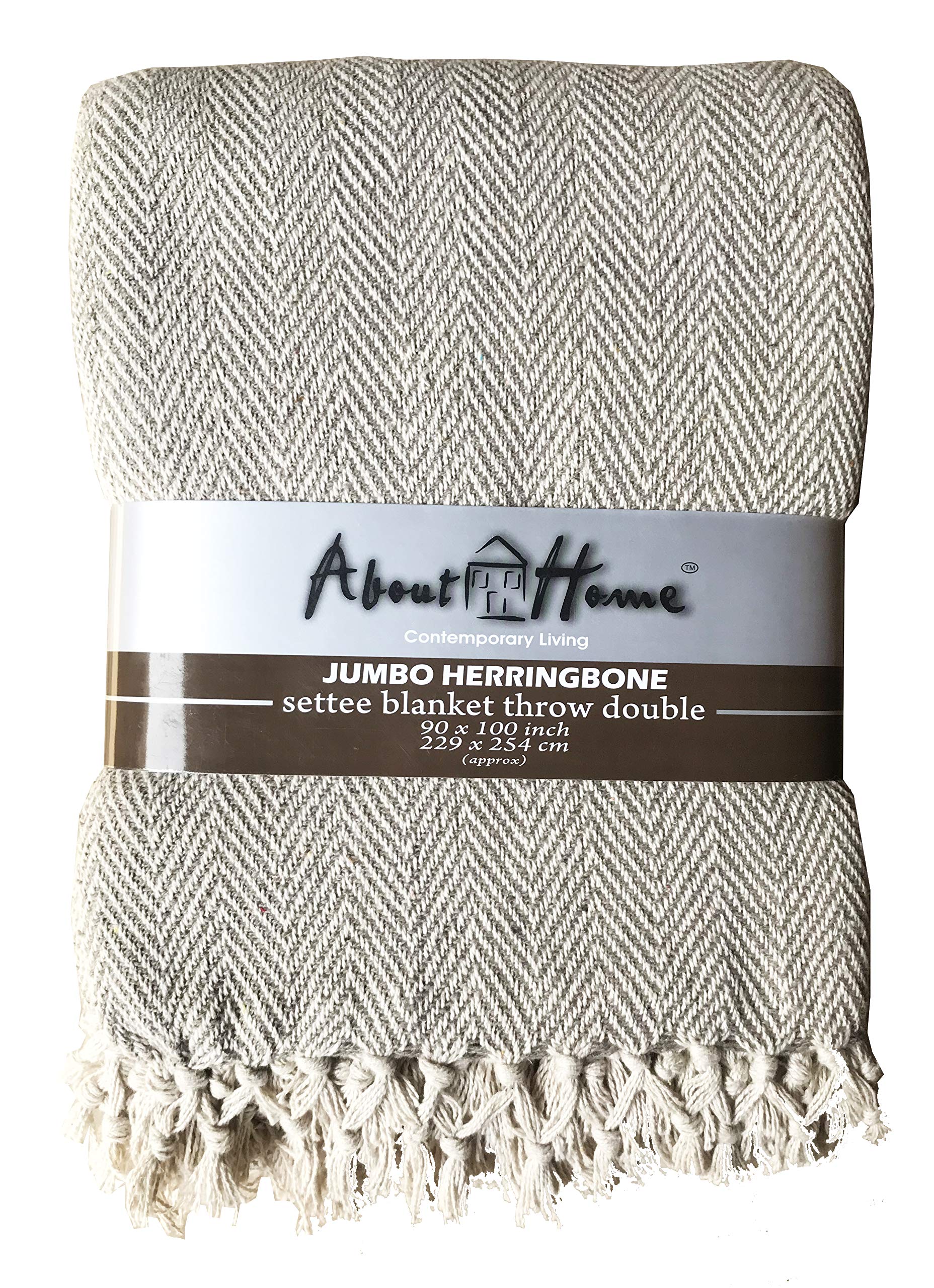 About Home Cotton Rich Herringbone Blanket Throw, Settee Cover (Beige/Natural, 228x254 cm)