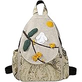 HUANGGUOSHU Bohemian Hand-Woven Cotton and Linen Backpack Small Travel Backpack Multi-Pocket, Adjustable Carry, Ideal Gift for Women, College Students, and Travel Whimsical Rabbit Design