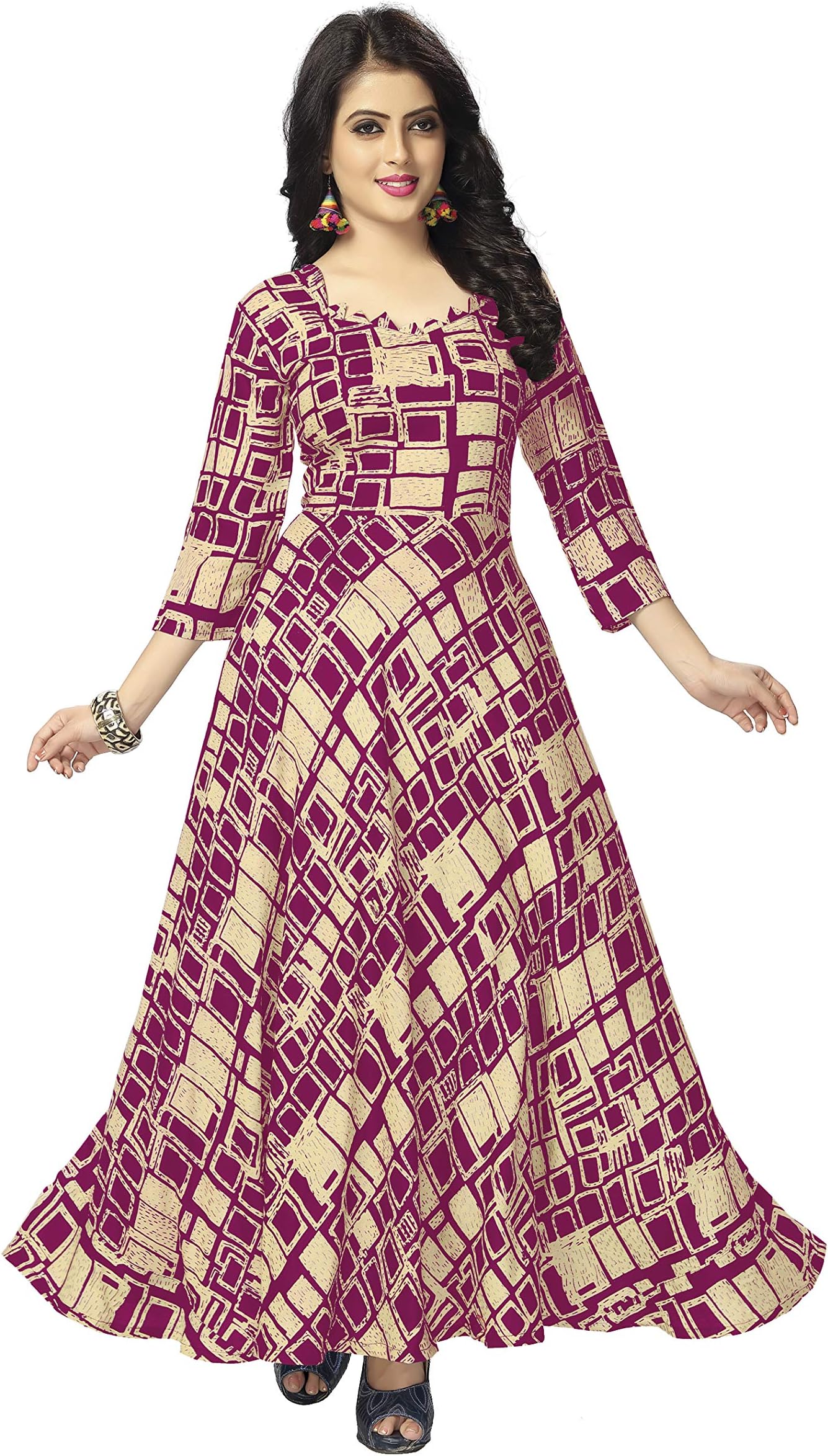Women's Rayon Printed Long Length Anarkali Kurti