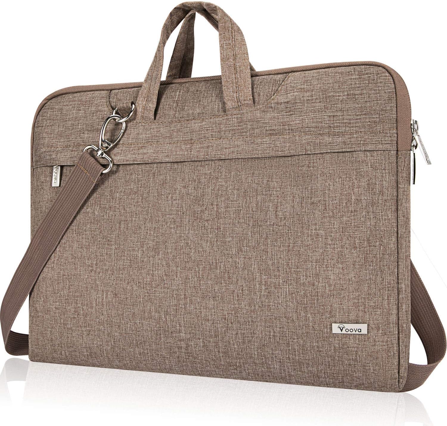 Voova 14 15 15.6 Inch Laptop Sleeve Shoulder Bag, Slim Computer Carrying Case with Strap Compatible with MacBook Pro 15.4" 16" / Surface Book 2/Laptop 3 15" Chromebook XPS Messenger Briefcase, Khaki: Computers & Accessories