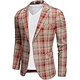 UNINUKOO Men's Blazer Plaid Casual Slim Fit Sport Coats One Button Lightweight Checkered Suit Jacket