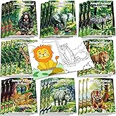 Honoson 24 Pcs Kids Coloring Books Animals Truck Coloring Books Bulk Jungle Party Favors Mini DIY Art Drawing Pages for Birthday Valentines Gifts Classroom Jungle Party Supplies(Realistic Style)