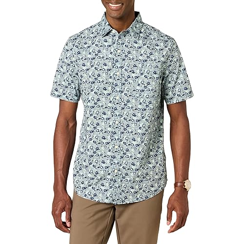 Amazon Essentials Short Sleeve Shirt for Men, Available in Big & Tall, Blue Floral, Medium