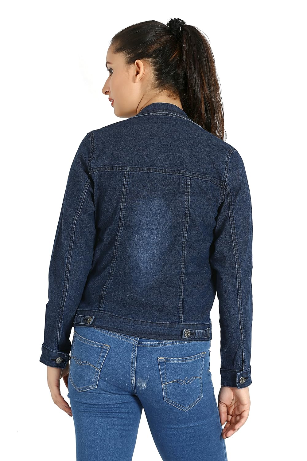 fck-3 women's modish long sleeves silky stretchable denim jacket