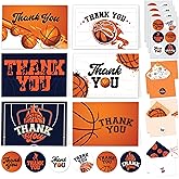 Decorably 24 Pack 6x4in Basketball Thank You Cards with Envelopes & Stickers, 6 Sporty Designs for Friends, Family & Loved Ones, Blank Inside - Baby Shower, Wedding, Kid's Party, Birthday, Gifting