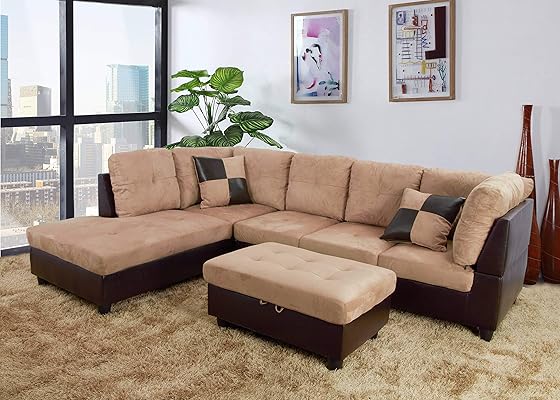 Ainehome 3 PCS Sectional Sofa Set with Storage Ottoman and Pillows