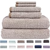 Everplush Diamond Jacquard 6 Pieces Bath Towel Set, Luxury Super Soft Oversized Towels, Highly Absorbent Diamond Jacquard Quick Dry Bath Towel for Bathroom Brown Towels