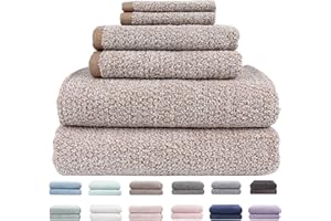 Everplush Diamond Jacquard 6 Pieces Bath Towel Set, Luxury Super Soft Oversized Towels, Highly Absorbent Diamond Jacquard Quick Dry Bath Towel for Bathroom Brown Towels