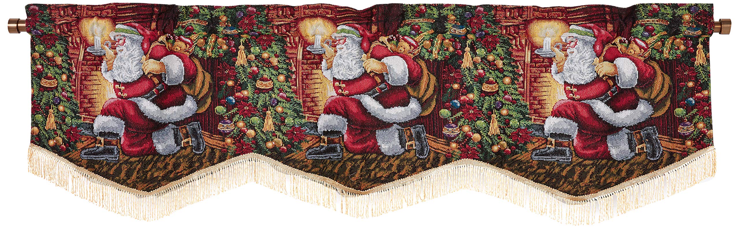 Violet Linen Decorative Christmas Tapestry Window Valance, 60" x 15", Santa Claus Design