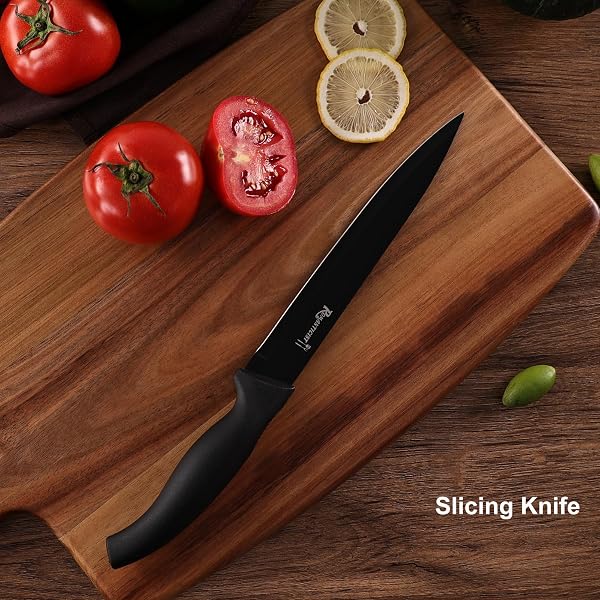 ROMANTICIST KITCHEN KNIFE SETS, 10PCS HIGH CARBON STAINLESS STEEL KNIFE SETS WITH BLOCK, BLACK KNIFE BLOCK SET, KNIVES SET FOR KITCHEN WITH ANTI-SLIP HANDLE, EXQUISITE KNIVES SET NEW HOME ESSENTIALS