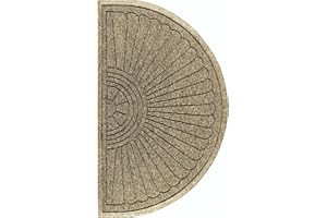 M+A Matting 2246 Waterhog Eco Grand Premier PET Polyester Fiber Half Oval Entrance Indoor/Outdoor Floor Mat, SBR Rubber Backing, 2.3' Length x 4' Width, 3/8" Thick, Khaki