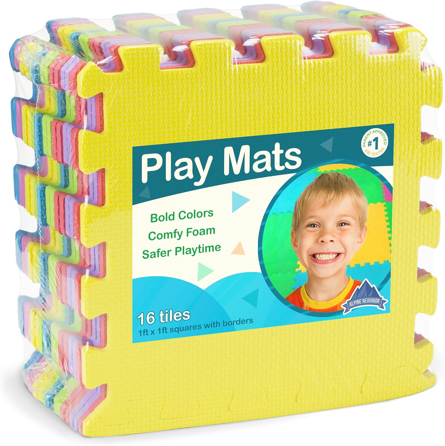 Foam Play Mats (16 Tiles + Borders) Safe Kids Puzzle Playmat | Non-Toxic Interlocking Floor Children & Baby Room Soft EVA Thick Color Flooring Square Babies Toddler Infant Exercise Area Carpet: Toys & Games
