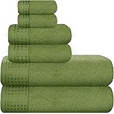 GLAMBURG 100% Cotton Ultra Soft 6 Pack Towel Set, Contains 2 Bath Towels 28x55 Inches, 2 Hand Towels 16x24 Inches & 2 Wash Coths 12x12 Inches, Compact Absorbent Lightweight & Quickdry - Kiwi Green