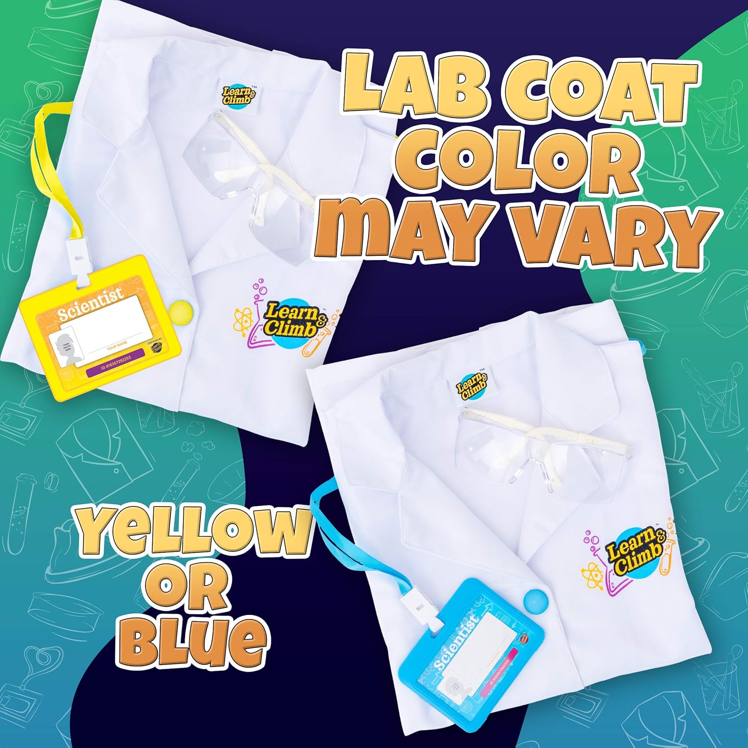 Learn & Climb Kids Science Kit with Lab Coat - Over 20 Science Experiments. Ages 4+ ( Color of Lab Coat Buttons May Vary): Toys & Games