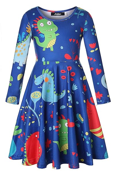 Molliya Mädchen Kleider Lange Ärmel Einhorn Cartoon A-Linie Freizeit Kleider