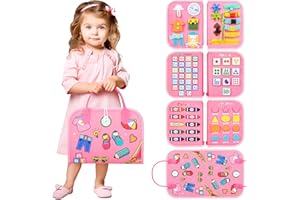 CUKU Busy Board Montessori Toy - Toddler Busy Board for 1 2 3 4 Year Old,Montessori Toys Busy Book Fine Basic Dress Motor Skills - Travel Toys for Travel Car Airplane, Ideal Gift for Boys and Girls