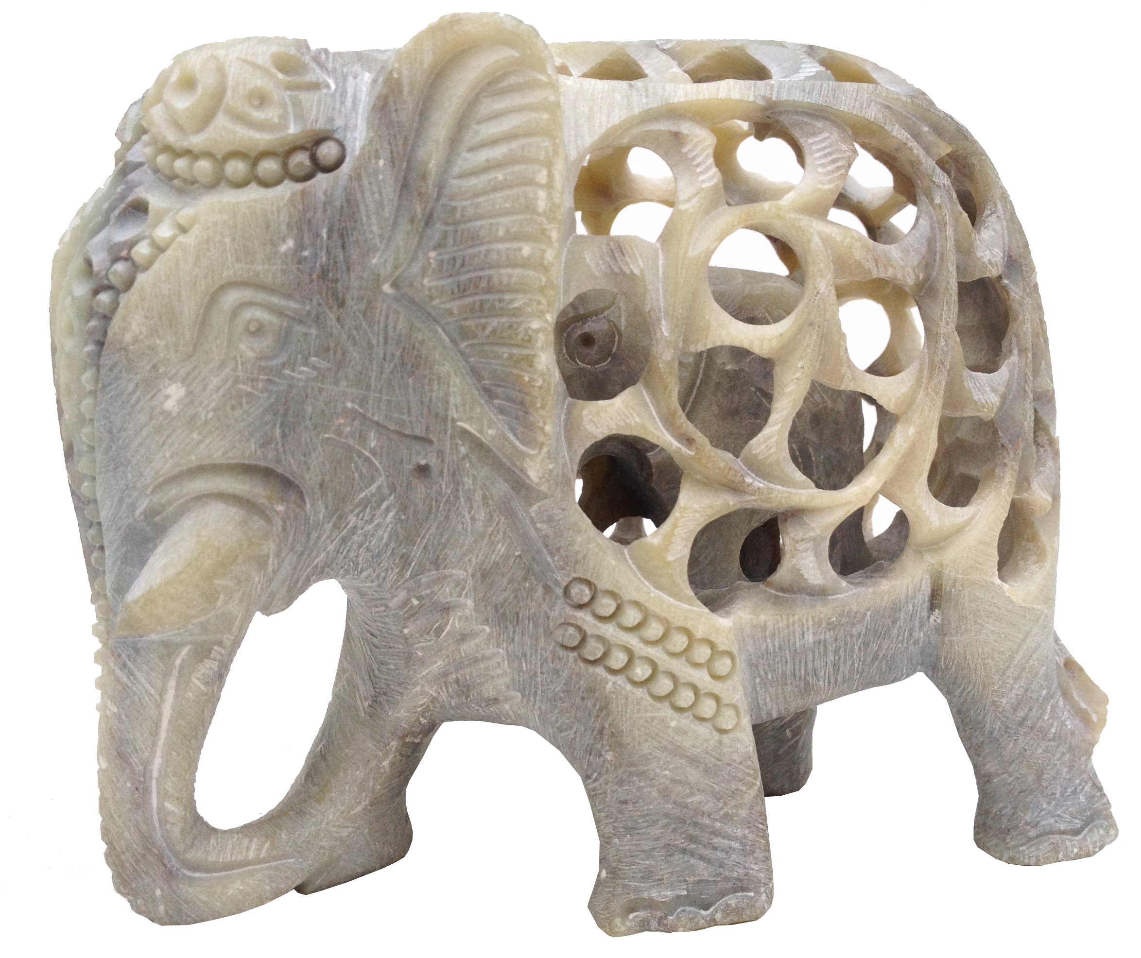 SouvNear Soapstone Sculpture of Mother Elephant with Baby Inside