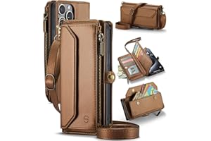 Strapurs Crossbody Wallet Case Compatible with iPhone 15 Pro Max RFID Blocking 10-Card Holder Soft PU Leather Magnetic Closure Shoulder Strap Zipper Pocket Phone Case Wallet for Women 6.7" - Brown