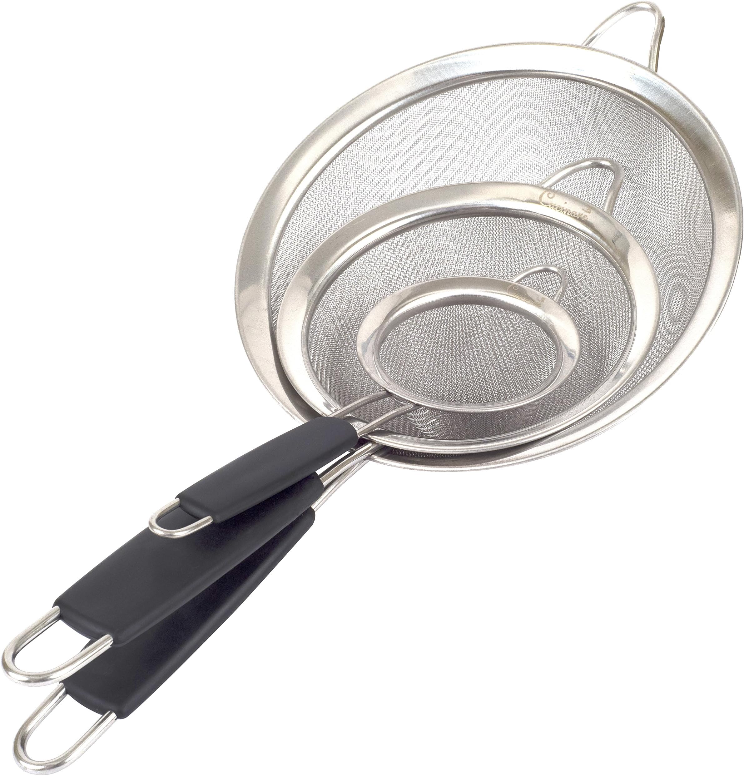 Cucinare Food Strainer Set- Premium Stainless Steel Fine Mesh Strainers, Colanders and Sifters- 3 Sizes