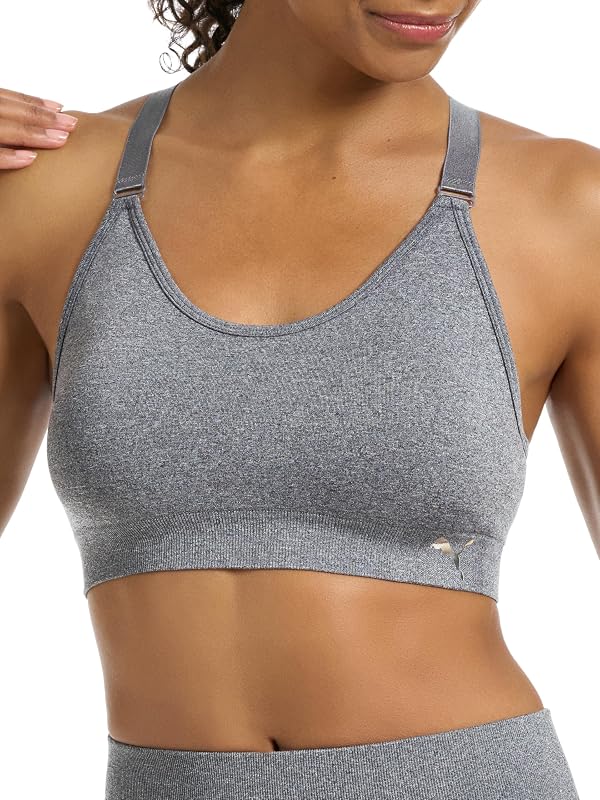 Pacote de 2 soutiens desportivos sem costuras para mulher, preto puma/cinzento urze, pequeno — foto 4 de 7